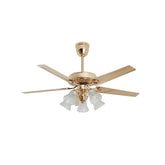 Qulik Luxoria UL 52" -Glass Flower Lampshade Copper Motor Remote Control Under-light Ceiling Fan Q-8118-NG
