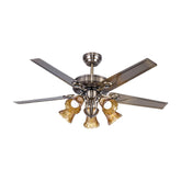 Qulik Luxoria UL 52" -Glass Flower Lampshade Copper Motor Remote Control Under-light Ceiling Fan Fan Q-8118-AB