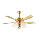 Qulik Luxoria UL 52" -Glass Flower Lampshade Copper Motor Remote Control Under-light Ceiling Fan Q-8118-NG