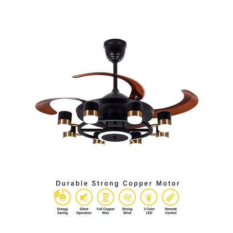Qulik Modern Black- Golden Chandilier Fan - 6073-B