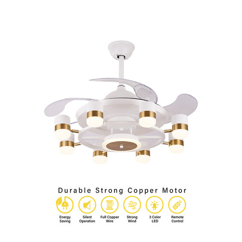 Qulik Modern White- Golden Chandilier Fan - 6073-W