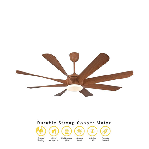 Qulik Helix UL 60"- Modern Decorative Silent ABS Blade Under light with Remote Ceiling Fan (Light Wood) Q-6522-LW