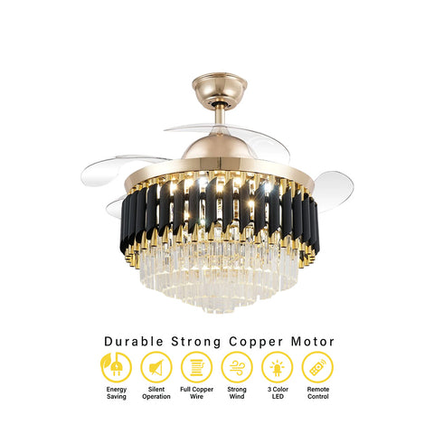 Qulik Traditional Black-Golden Chandilier Fan | T7456