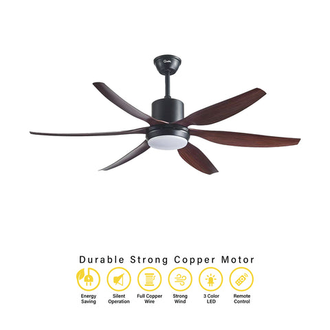 Qulik Silex 54"- Modern Decorative Silent ABS Blade Under light with Remote Ceiling Fan (Dark Wood Grain) Q-6507-DW