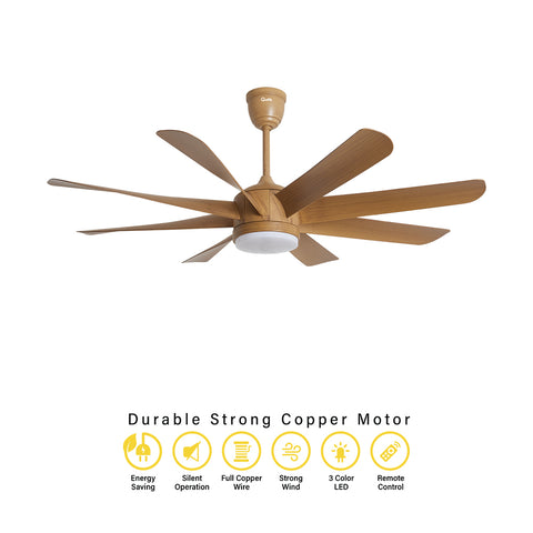 Qulik Helix UL 60"- Modern Decorative Silent ABS Blade Under light with Remote Ceiling Fan (Light Wood) Q-6522-LW