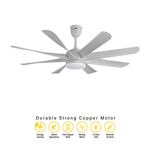 Qulik Helix UL 60"- Modern Decorative Silent ABS Blade Under light with Remote Ceiling Fan (White Wood) Q-6522-WW
