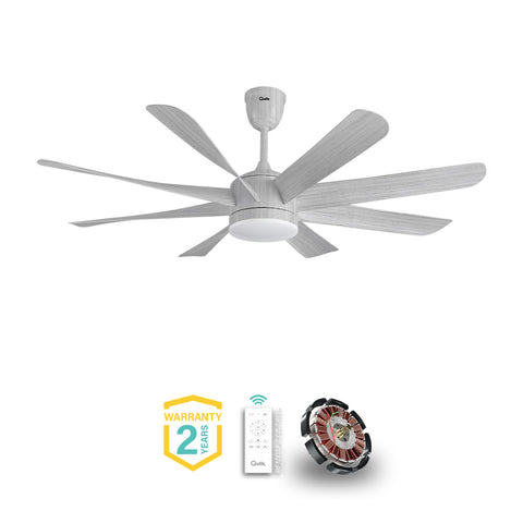 Qulik Helix UL 60"- Modern Decorative Silent ABS Blade Under light with Remote Ceiling Fan (White Wood) Q-6522-WW
