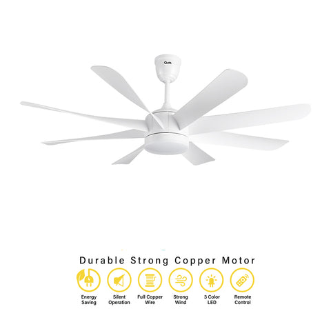 Qulik Helix UL 60"- Modern Decorative Silent ABS Blade Under light with Remote Ceiling Fan (White) Q-6522-W