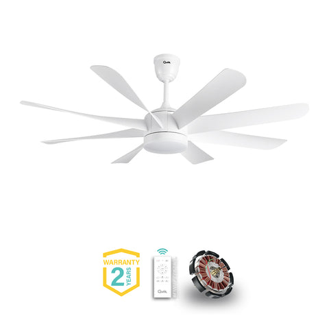 Qulik Helix UL 60"- Modern Decorative Silent ABS Blade Under light with Remote Ceiling Fan (White) Q-6522-W