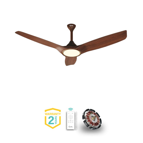 Qulik Aerovane 52" Modern Decorative Silent ABS Blade Remote Under Light Ceiling Fan (Dark Wooden) Q-6572-DW-UL