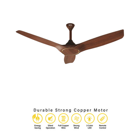 Qulik Aerovane 52" Modern Decorative Silent ABS Blade Remote Ceiling Fan (Dark-Wood ) Q-6572-DW