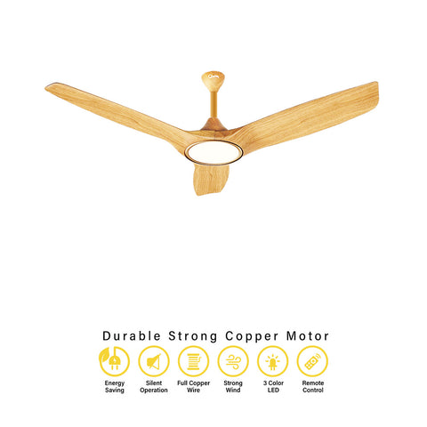 Qulik Aerovane 52" Modern Decorative Silent ABS Blade Remote Under Light Ceiling Fan (Light Wood) Q-6572-LW-UL