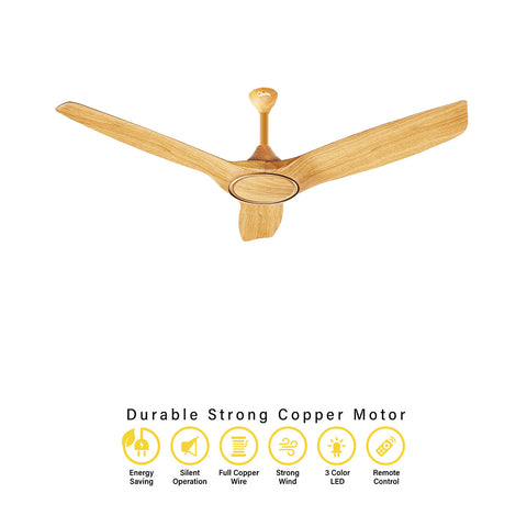 Qulik Aerovane 52" Modern Decorative Silent ABS Blade Remote Ceiling Fan (Light-Wood ) Q-6572-LW