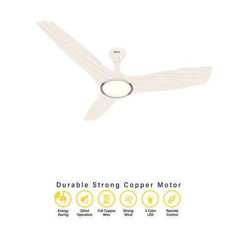 Qulik Aerovane 52" Modern Decorative Silent ABS Blade Remote Under Light Ceiling Fan (White Wood) Q-6572-WW-UL