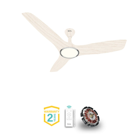 Qulik Aerovane 52" Modern Decorative Silent ABS Blade Remote Under Light Ceiling Fan (White Wood) Q-6572-WW-UL