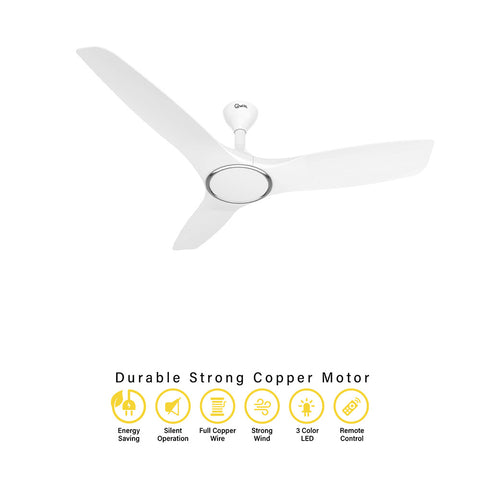 Qulik Aerovane 52" Modern Decorative Silent ABS Blade Remote Ceiling Fan (White ) Q-6572-W