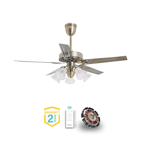 Qulik Luxoria UL 52" -Glass Flower Lampshade Copper Motor Remote Control Under-light Ceiling Fan Fan Q-8118-AB