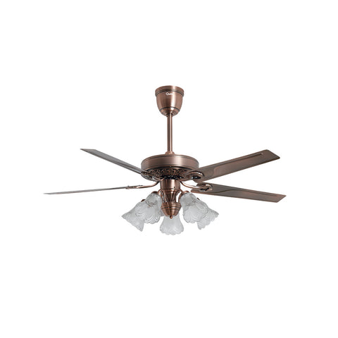 Qulik Luxoria UL 52" -Glass Flower Lampshade Copper Motor Remote Control Under-light Ceiling Fan Q-8118-AC