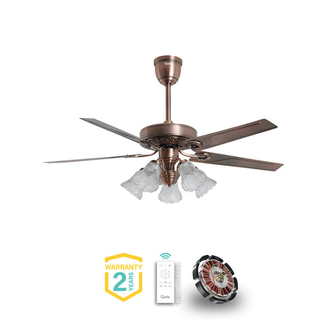 Qulik Luxoria UL 52" -Glass Flower Lampshade Copper Motor Remote Control Under-light Ceiling Fan Q-8118-AC