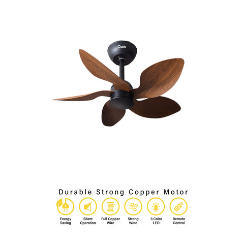Qulik Flora 28" Modern Decorative Silent ABS Blade Remote Ceiling Fan (Dark Wood) Q-D77089-DW