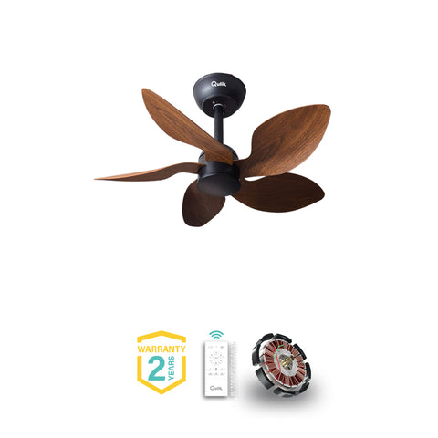 Qulik Flora 28" Modern Decorative Silent ABS Blade Remote Ceiling Fan (Dark Wood) Q-D77089-DW