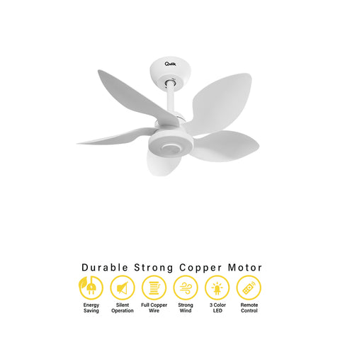 Qulik Flora 28" Modern Decorative Silent ABS Blade Remote Ceiling Fan (White) Q-D77089-W