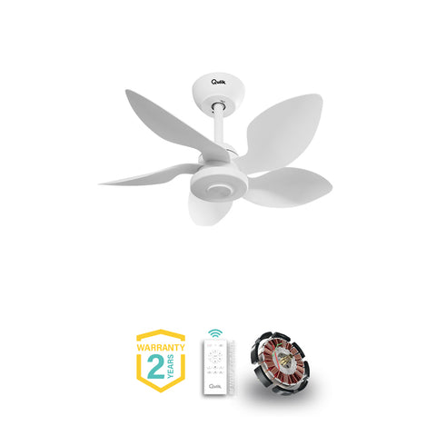 Qulik Flora 28" Modern Decorative Silent ABS Blade Remote Ceiling Fan (White) Q-D77089-W