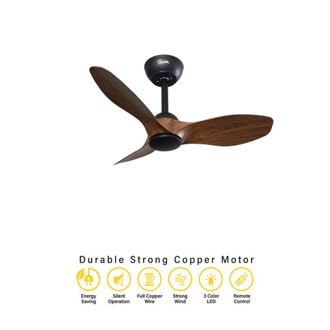 Qulik Spinner Pro 32" Modern Decorative Silent ABS Blade Remote Ceiling Fan (Dark Wood) Q-D78021-DW