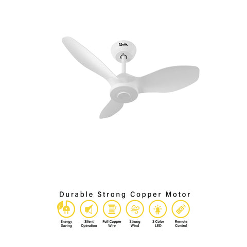Qulik Spinner Pro 32" Modern Decorative Silent ABS Blade Remote Ceiling Fan (Pearl White) Q-D78021-PW