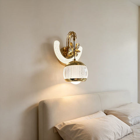 Qulik Gold Crystal Flower Globe Wall Light (QL-1089WL)