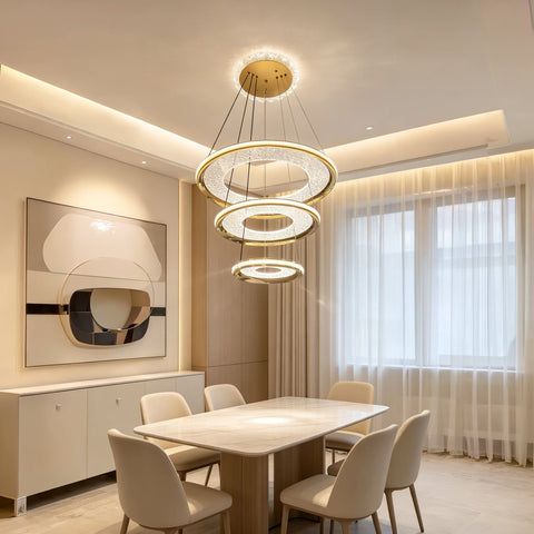 Qulik Gold Crystal Triple Ring Hanging Light (QL-2266HL)