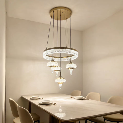 Qulik Gold Crystal Teardrop Ring Hanging Light (QL-2361HL)