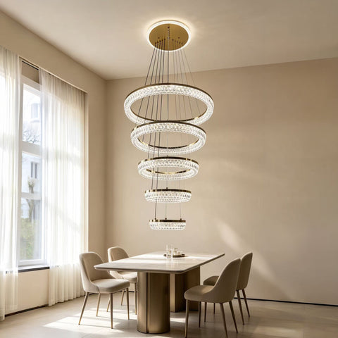 Qulik Gold Multi-Ring Crystal Hanging Light (QL-2453HL)