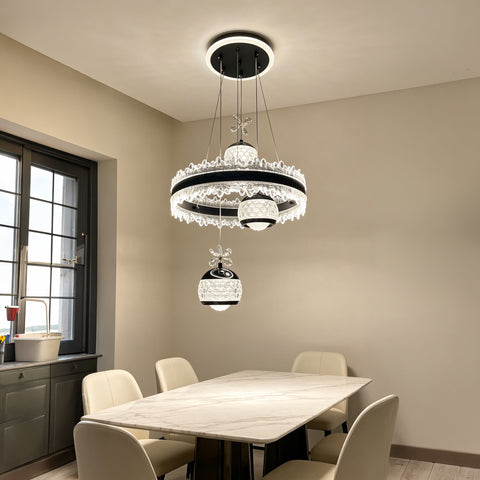 Qulik Black Crystal Flower Ring Hanging Light (QL-2479HL)