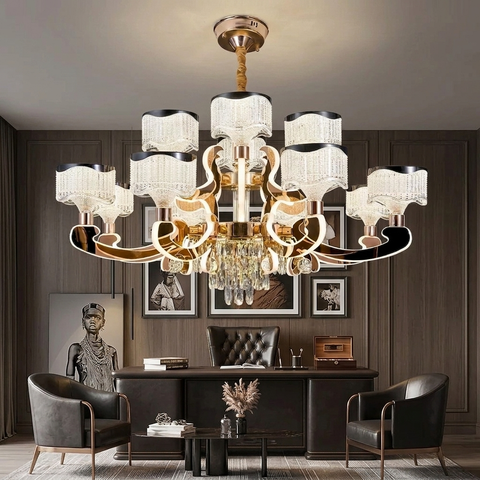 Qulik Modern Nordic Candle Crystal Chandelier Decoration Pendant Hanging Double Layer 3 Color LED Ceiling Light ( QL-LD202-10+5)