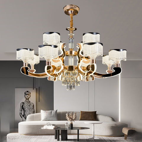 Qulik Modern Nordic Candle Crystal Chandelier Decoration Pendant Hanging Double Layer 3 Color LED Ceiling Light (QL-LD202-8+4)