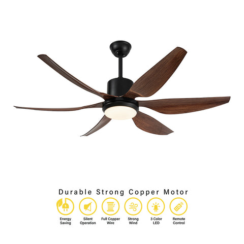 Qulik Silex 54"- Modern Decorative Silent ABS Blade Under light with Remote Ceiling Fan (Dark Wood Grain) Q-6506-DW