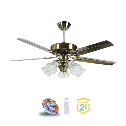 Qulik Luxoria UL 52" -Glass Flower Lampshade Copper Motor Remote Control Under-light Ceiling Fan Q-8118-AC