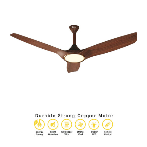 Qulik Aerovane 52" Modern Decorative Silent ABS Blade Remote Under Light Ceiling Fan (Dark Wooden) Q-6572-DW-UL