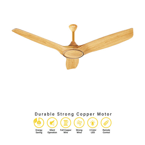 Qulik Aerovane 52" Modern Decorative Silent ABS Blade Remote Ceiling Fan (Light-Wood ) Q-6572-LW