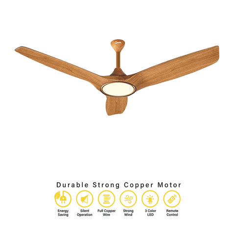 Qulik Aerovane 52" Modern Decorative Silent ABS Blade Remote Under Light Ceiling Fan (Light Wood) Q-6572-LW-UL