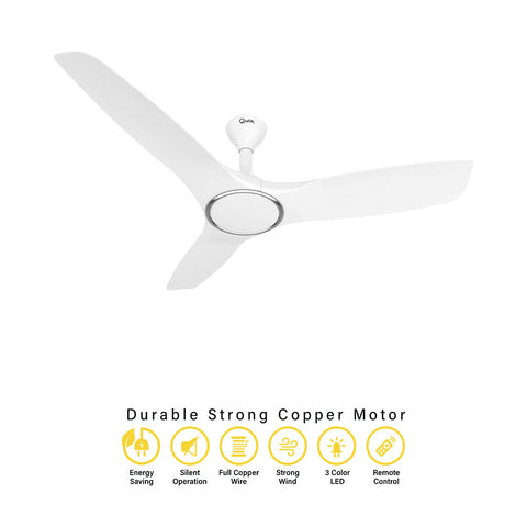 Qulik Aerovane 52" Modern Decorative Silent ABS Blade Remote Ceiling Fan (White ) Q-6572-W