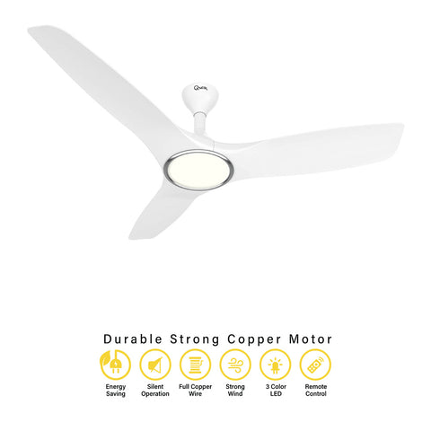 Qulik Aerovane 52" Modern Decorative Silent ABS Blade Remote Under Light Ceiling Fan (White ) Q-6572-W-UL