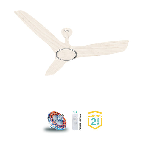 Qulik Aerovane 52" Modern Decorative Silent ABS Blade Remote Ceiling Fan (White Wood ) Q-6572-WW