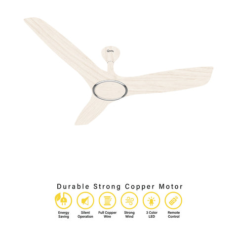 Qulik Aerovane 52" Modern Decorative Silent ABS Blade Remote Ceiling Fan (White Wood ) Q-6572-WW