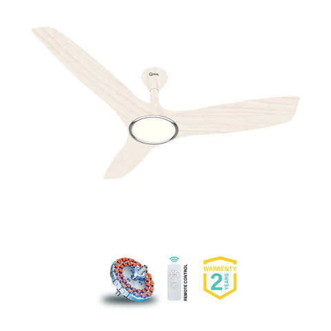 Qulik Aerovane 52" Modern Decorative Silent ABS Blade Remote Under Light Ceiling Fan (White Wood) Q-6572-WW-UL